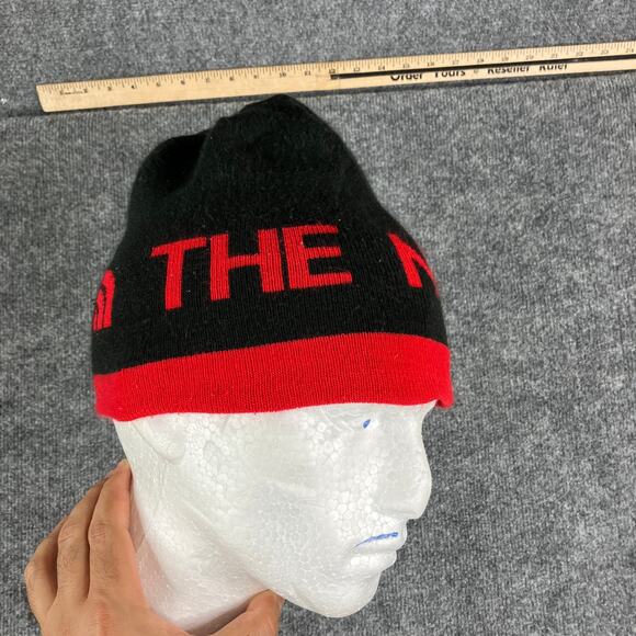 The North Face Other - The North Face Beanie Black Red Reversible Knit Logo Cuffed Winter Hat Unisex